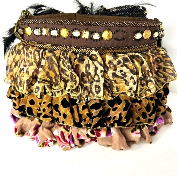 Mary Frances Leopard and Floral Beaded Shoulder Bag  Accented with Feathers - Picture 9 of 11